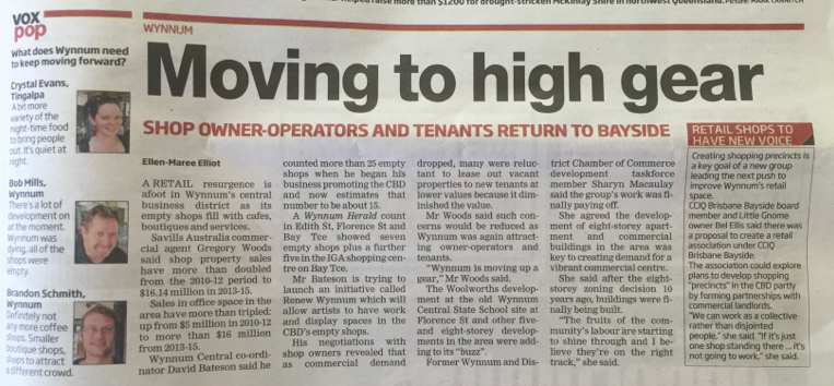 Moving to a high gear - Wynnum Herald article